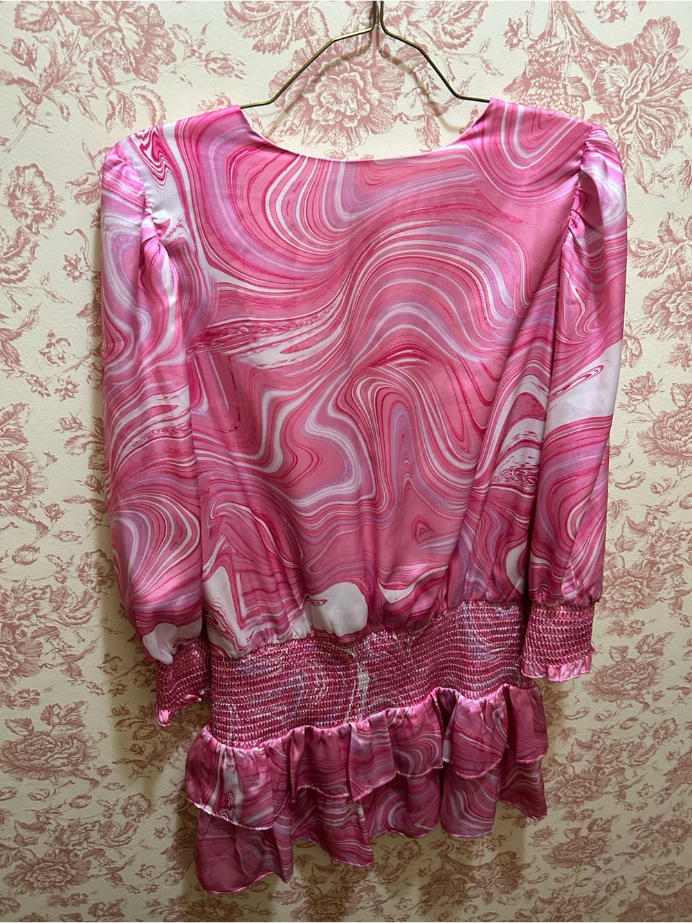 Amanda Uprichard Pink Marble Print Deep V Neck Mini Dress - Picture 2 of 2